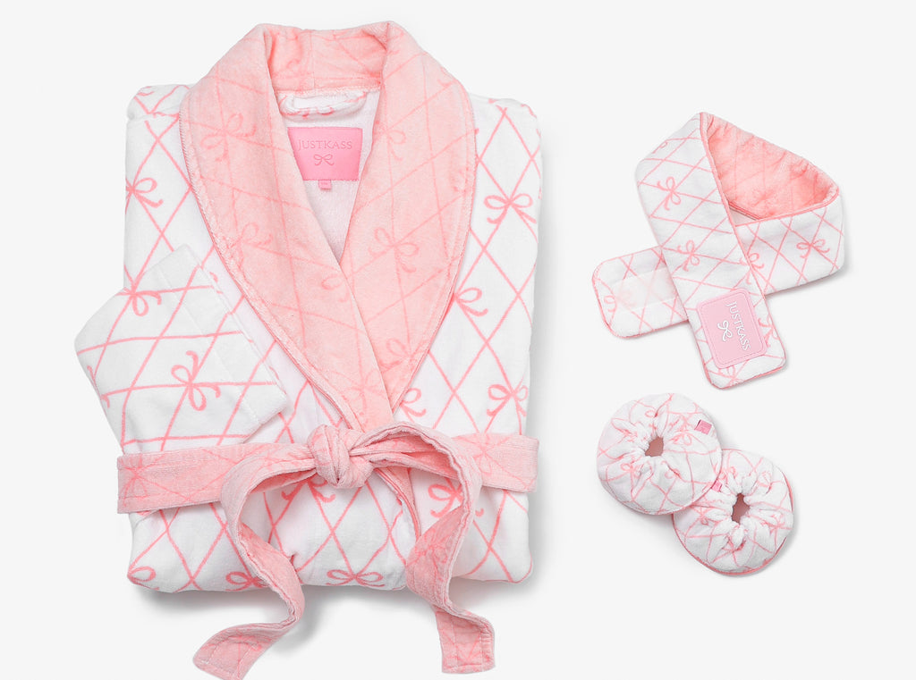 Bow Printed Robe JustKass Bow Robe in White | JustKass