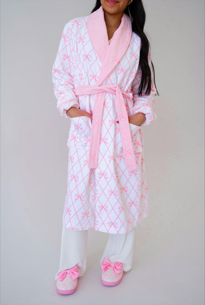 Bow Printed Robe JustKass Bow Robe in White | JustKass