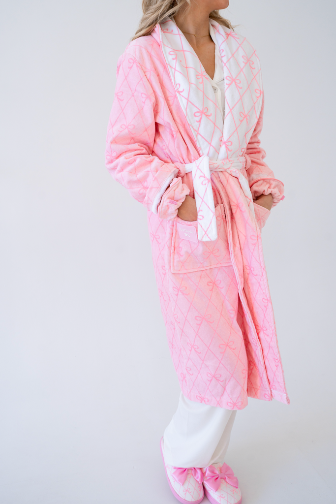 Bow Printed Robe JustKass Bow Robe in Pink | JustKass