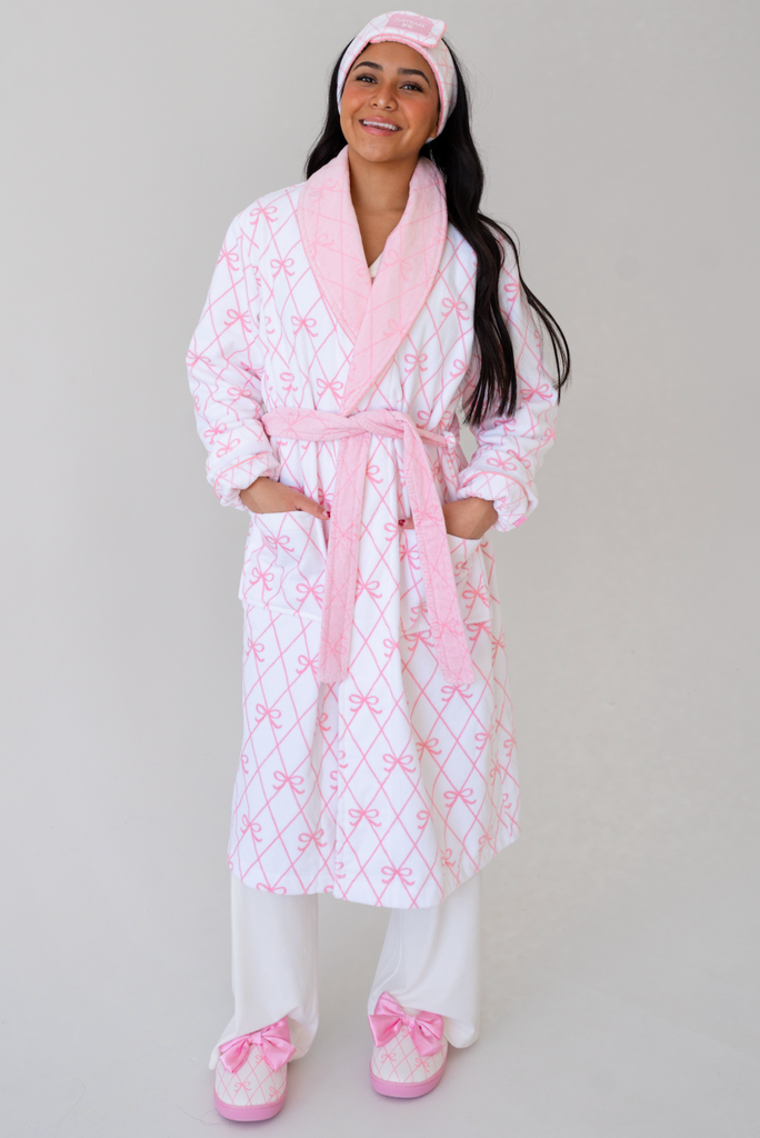 Bow Printed Robe JustKass Bow Robe in White | JustKass